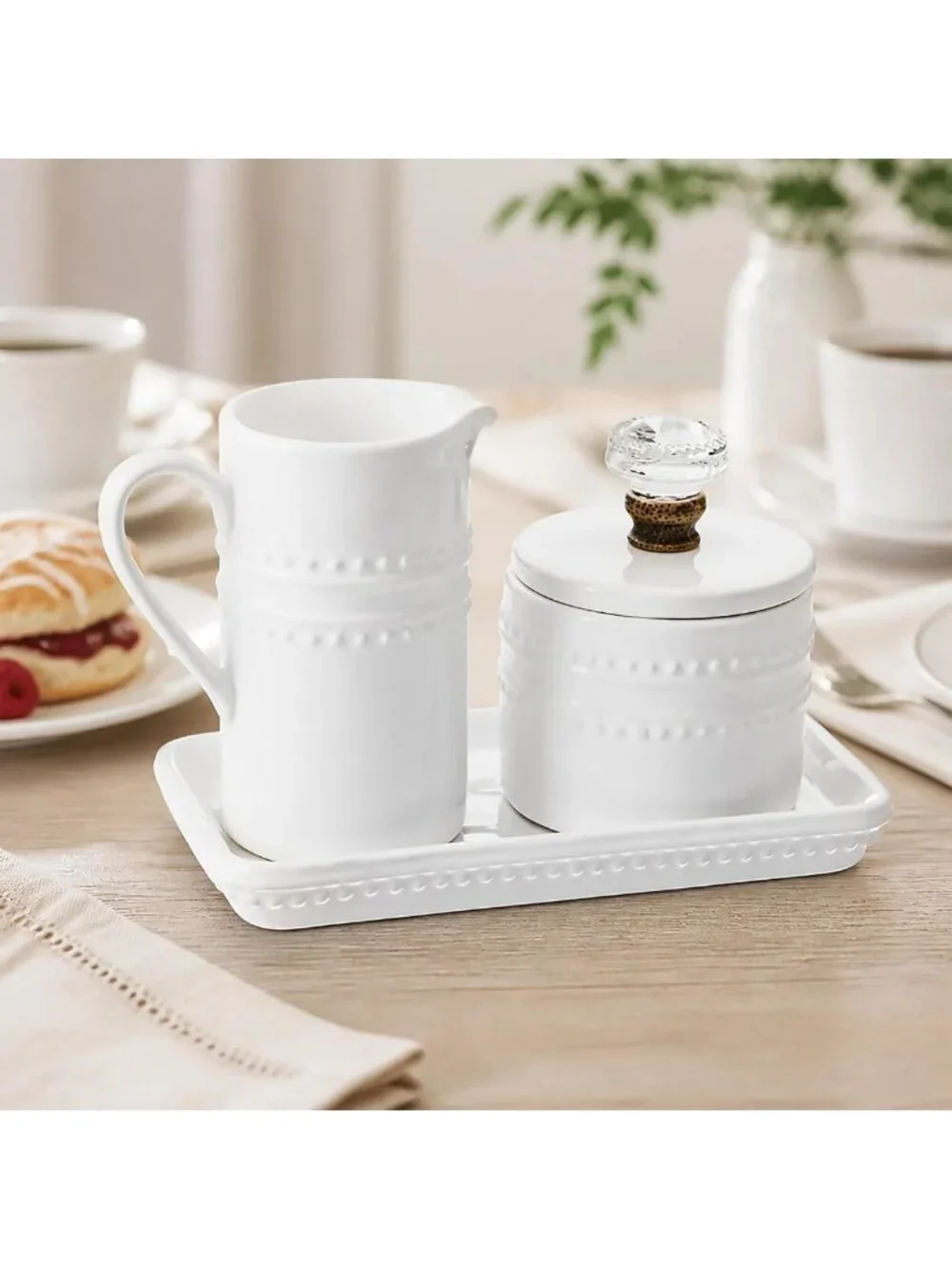 Farmhouse Vintage Cream and Sugar Set - Rustic Doorknob Design, One Size, White